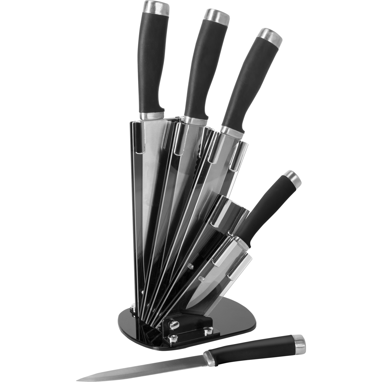 GUSTO CASA - Set Coltelli Acciaio Inox con Stand a Ventaglio 6 pezzi
